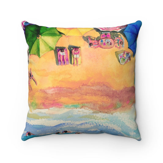 Colorful Day at the Beach Square Pillow - Oceanfront Life